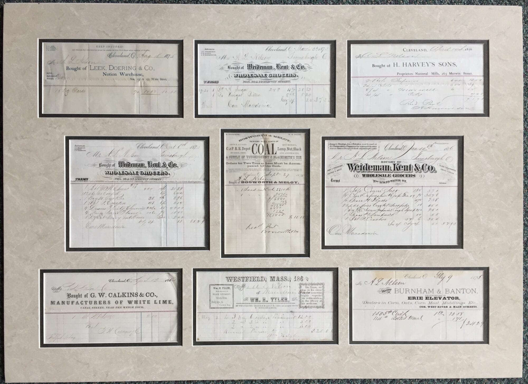 Historic Documents 1870's Store Purchase Receipts Gallery of Framing